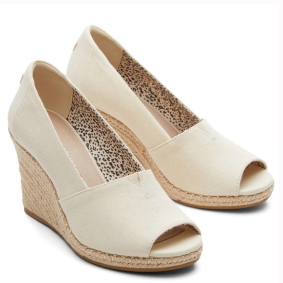 Toms | Women’s Cream Canvas Michelle Open Toe Wedge Espadrilles, like new!  Sz 8 - Picture 12 of 15
